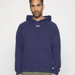 Under Armour RIVAL HOODIE - Bluza Z Kapturem - Midnight Navy/white
