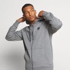 Under Armour RIVAL HOODIE - Bluza Rozpinana - Pitch Gray Light Heather/onyx White