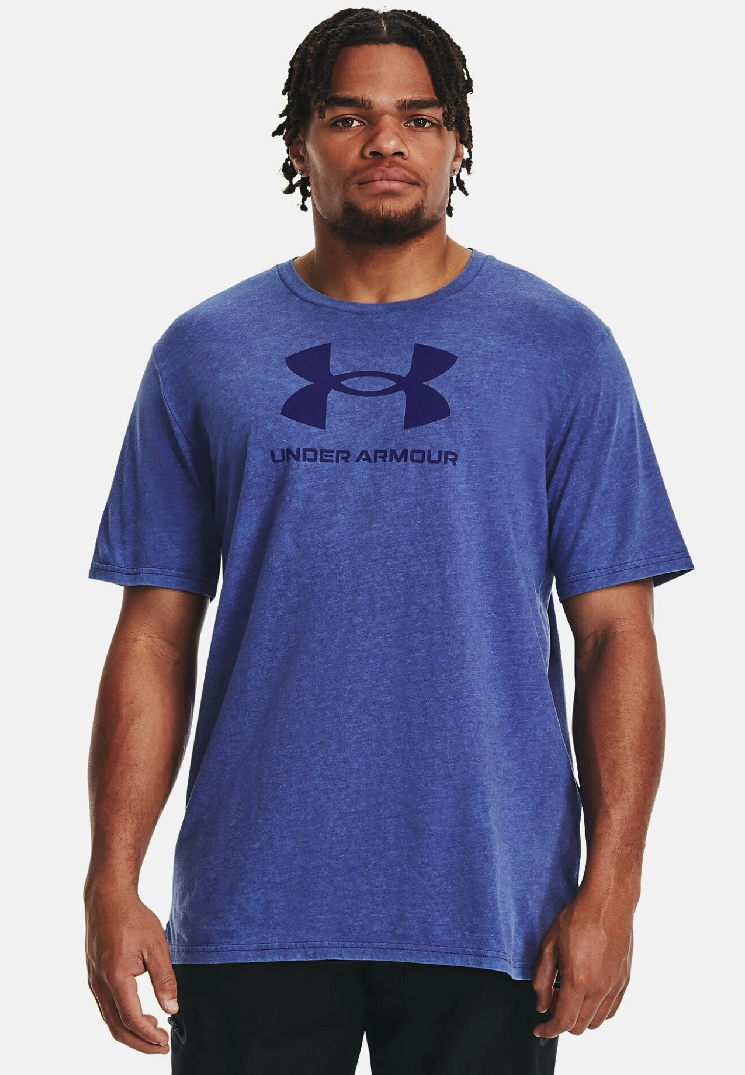 SHORT SLEEVE GRAPH UA WASH TONAL SPORTSTYLE SS - T-shirt z nadrukiem - sonar blue medium heather Under Armour SHORT SLEEVE GRAPH UA WASH TONAL SPORTSTYLE SS - T-shirt Z Nadrukiem - Sonar Blue Medium Heather -Under Armour shop 589562978127492b997502cd0be32c40