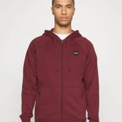 Under Armour RIVAL HOODIE - Bluza Rozpinana - Chestnut Red/onyx White