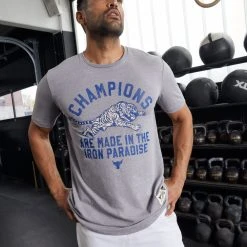 Under Armour ROCK CHAMP - T-shirt Z Nadrukiem - Steel Light Heather/blue Mirage